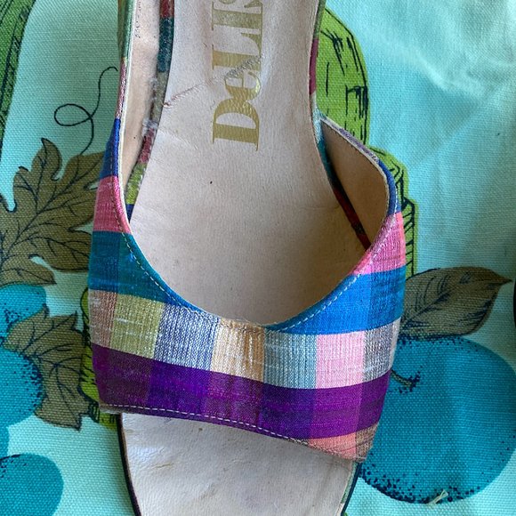 Vintage 1950s 1960s Spring Rainbow Plaid Silk Palter DeLiso Sandals Size US 9M - Picture 5 of 12